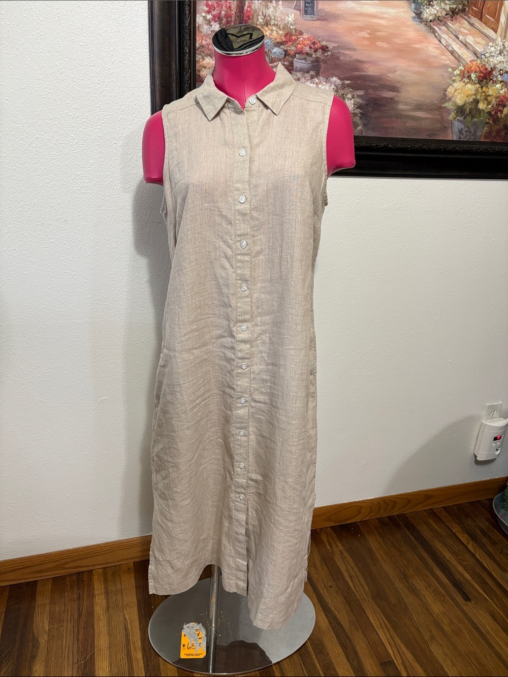 Tommy Bahama Two Palms Linen Sleeveless Collared Button Up Shirt Dress Medium